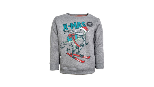 Christmas Sweater – Grey- Dinosaur