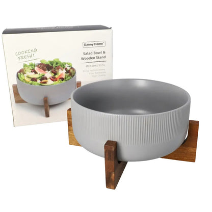 Danny Home 2.7L White Salad Bowl & Wooden Frame 22.5cm