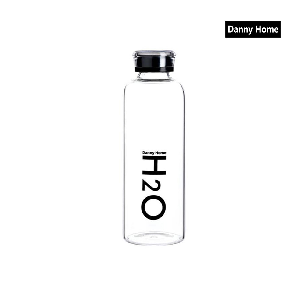 Danny Home H2O crystal-clear Glass Water Bottle with Colorful Caps 750ml