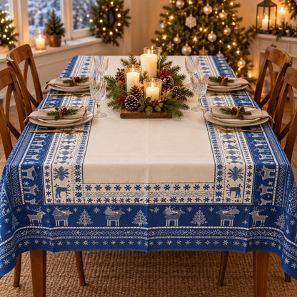 Noël  Cucina & Tavola Nordic Christmas Tablecloth – 138 × 220 cm – Blue or Red