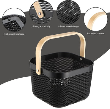 Plastic Mesh Basket Storage with Wooden Handle