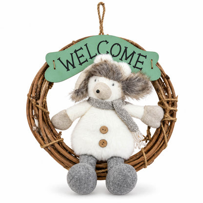 Christmas Winter Welcome Wreath with Plush Figure