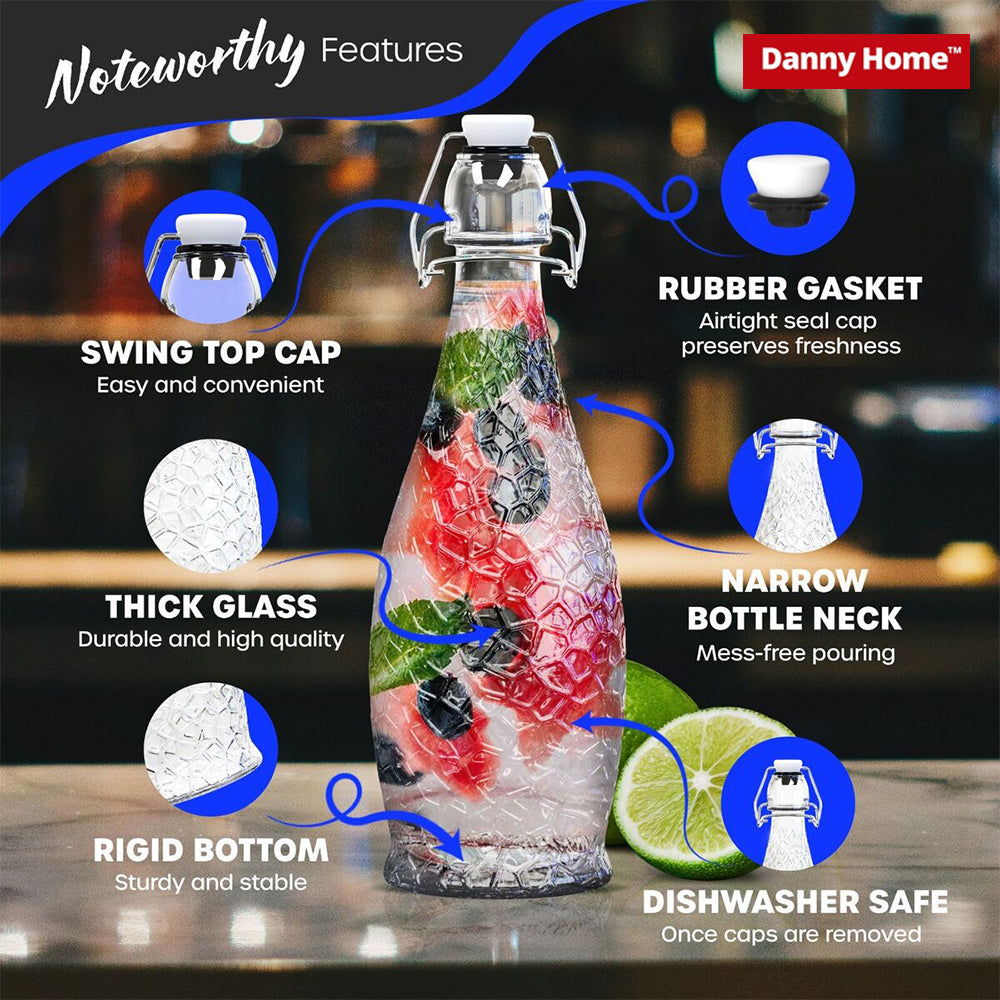Danny Home Essentials Glass Airtight Water Bottle, 1 Ltr, 12 Pieces