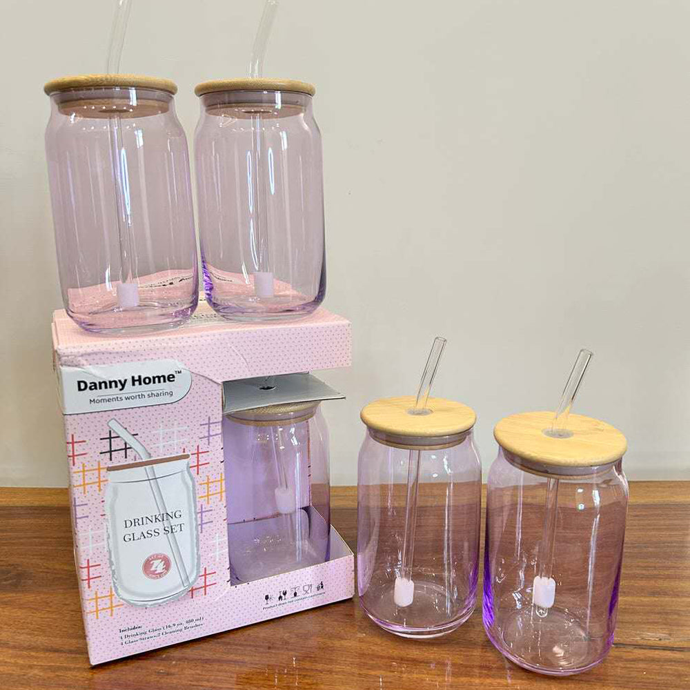 Danny Home Matcha 4-Pcs  Glass Cup With Straw 480-ml