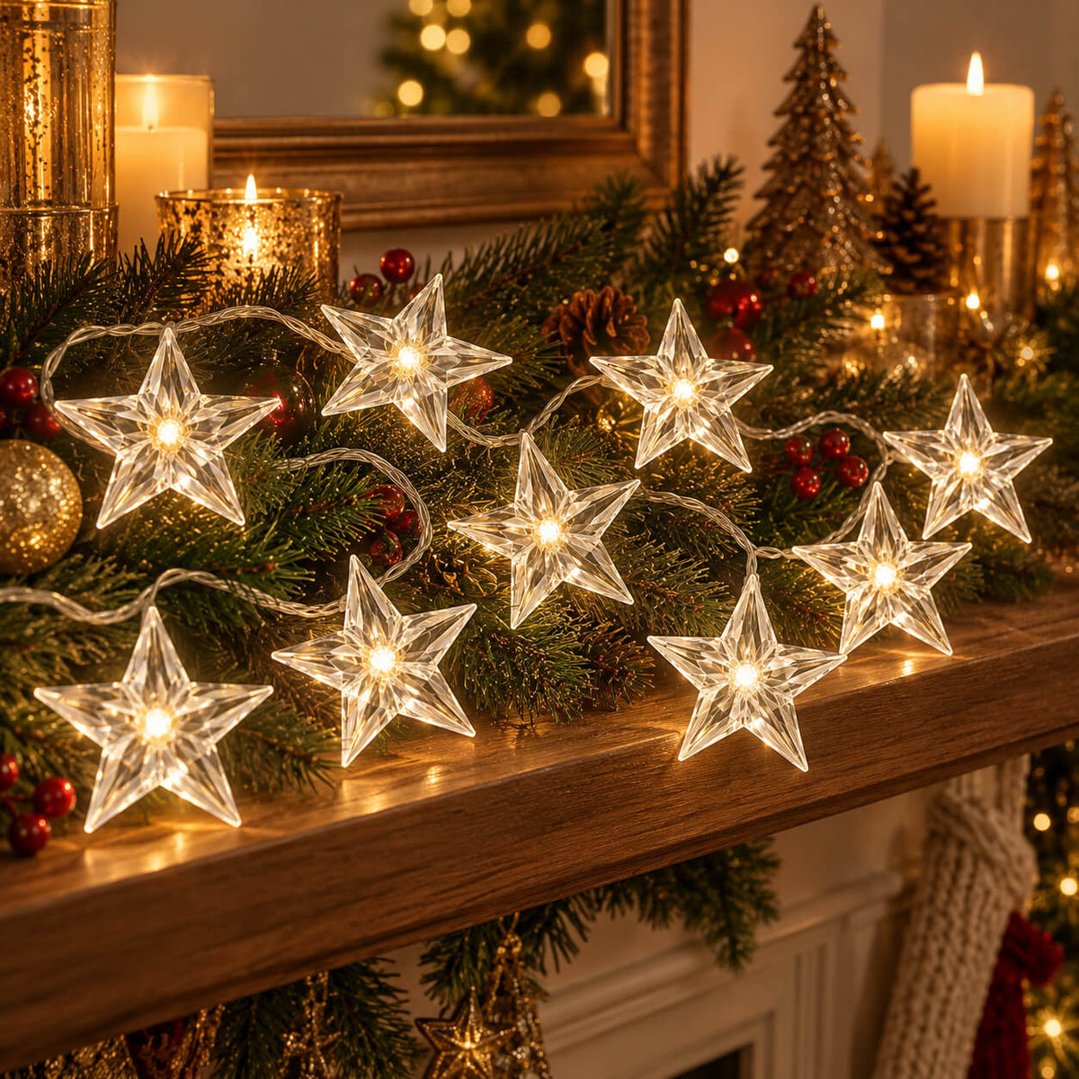 Migros Noël Indoor Star LED String Lights – 10 Warm White LEDs, 165 cm
