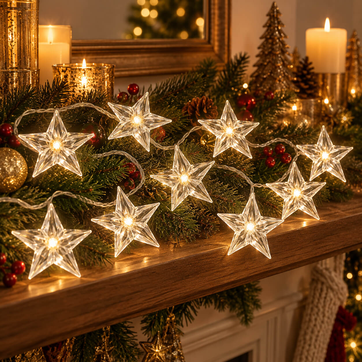 Migros Noël Indoor Star LED String Lights – 10 Warm White LEDs, 165 cm