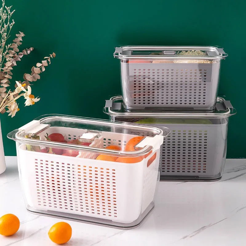 2-Pieces Food Storage Containers Box With Removable Drain Tray
