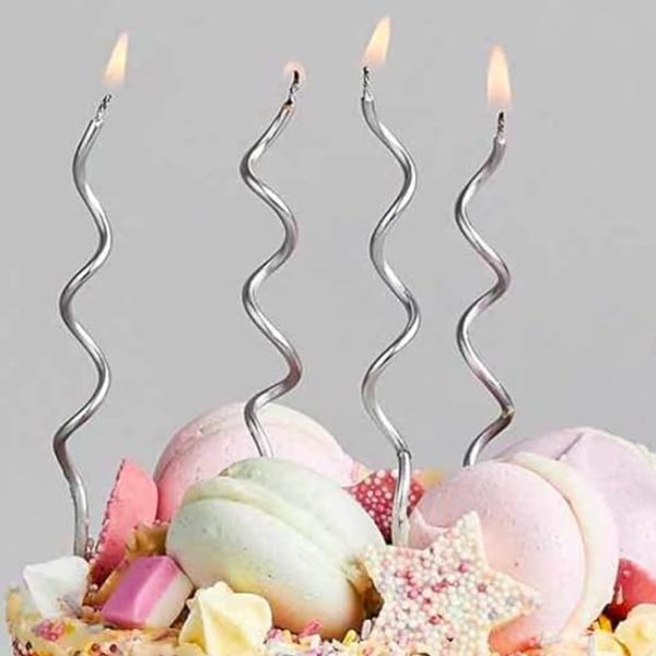 6-Pcs Twisty Birthday Candles Set Metallic Curly – Silver