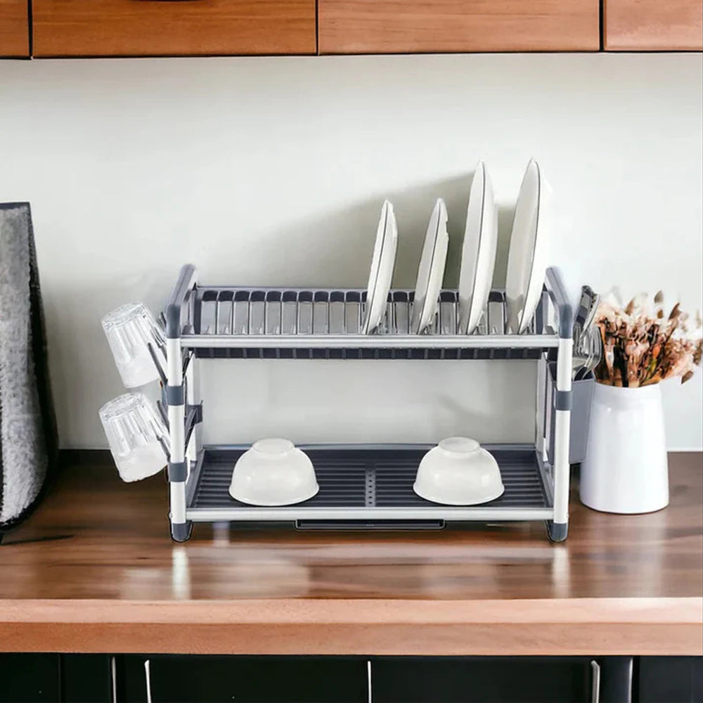Binca Aluminum 2-Tier Dish Drying Rack ( Silver/Grey  )