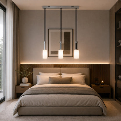 Micasa MILA 3-Light Pendant Light – Satin Silver & Chrome | Frosted Glass Adjustable Suspension