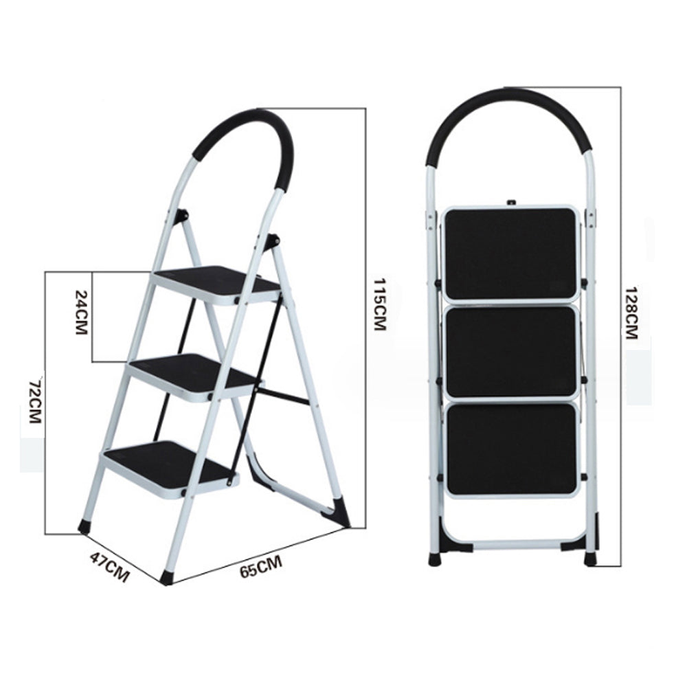 Metal Folding Ladder Handgrip Anti-Slip and Wide Pedal-White