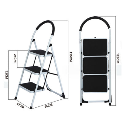 Metal Folding Ladder Handgrip Anti-Slip and Wide Pedal-White
