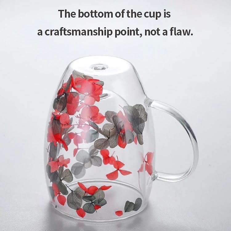 Dried Flowers Double Wall Clear Glass Coffee Mugs – 350ml