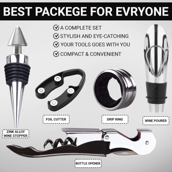 Wine Bottle Shaped With 5 Pieces Accessories Gift Set