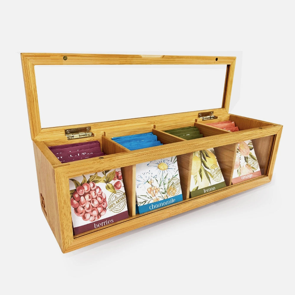 Danny Home Bamboo Tea Box with 5 Compartments and Magnetic Lid