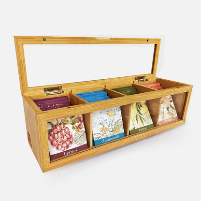 Danny Home Bamboo Tea Box with 5 Compartments and Magnetic Lid