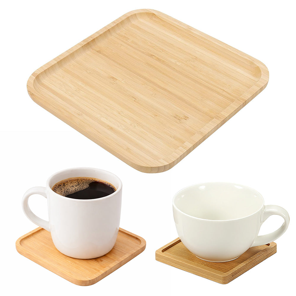 Bamboo Wood Saucer – 6 Pack (10 × 10 cm Square)