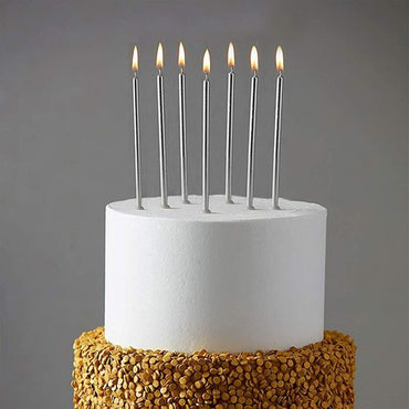 CAKE 10-Pcs Metallic Long Thin Metallic Birthday Candles – Silver