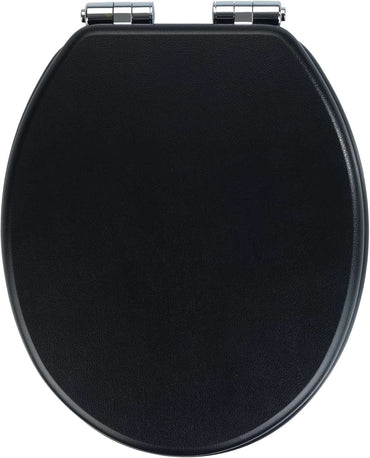 Black Toilet Seat in Leather look with Soft-Close Mechanism By Wenko.de