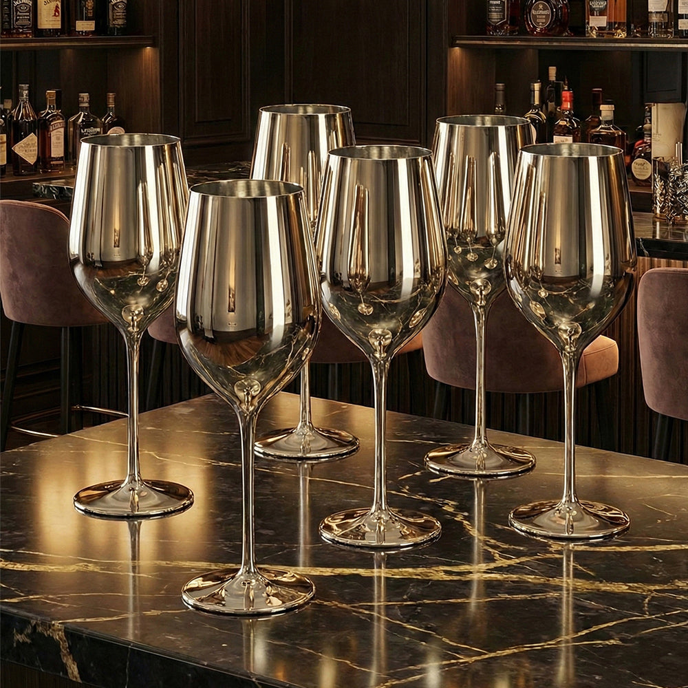 6-Pcs Elegant & Smooth Beverages Wine Glass – Silver 360ml #3075