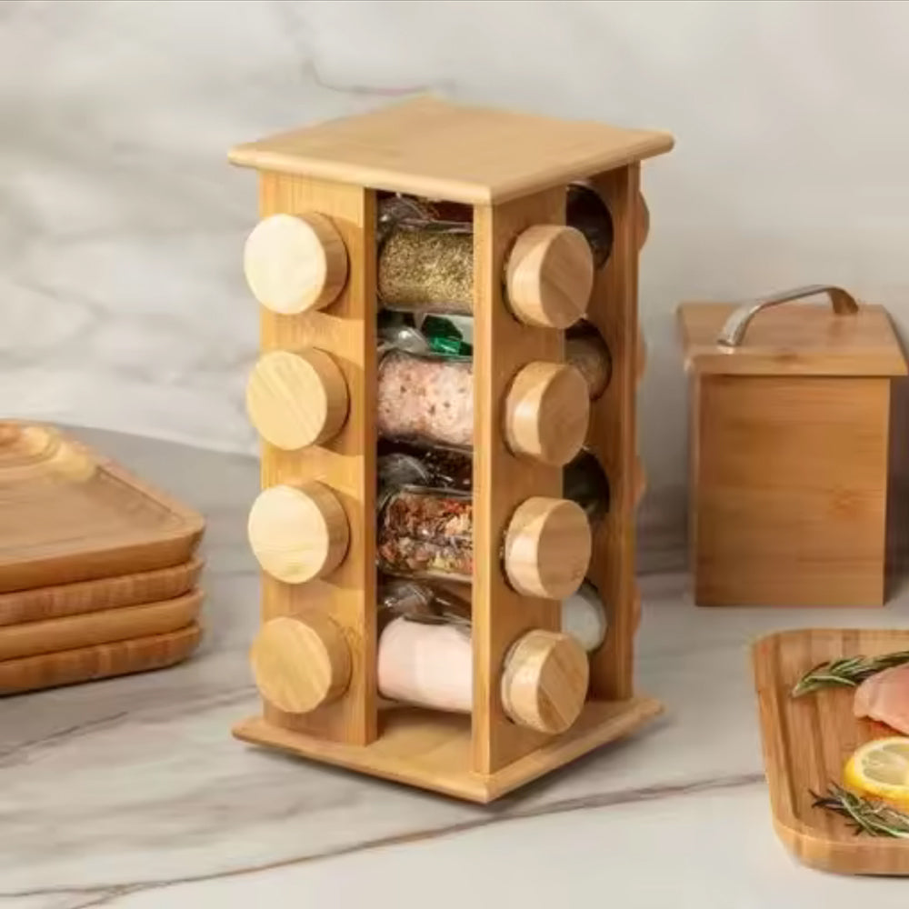 16 Glass Jars Rotating Wood Cylindrical Space Carousel (D19 x H30)cm