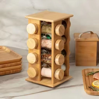 16 Glass Jars Rotating Wood Cylindrical Space Carousel (D19 x H30)cm