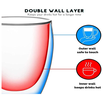 Heart Shaped Double Walled Glass Coffee Cups 90-ml