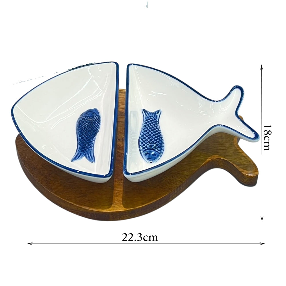 Danny Home Ceramic Snack Plate on Acacia Board – 22cm