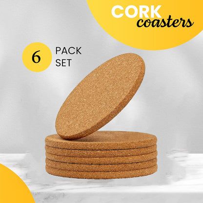 6-Pieces Cork Coasters 10cm – 5mm Thick