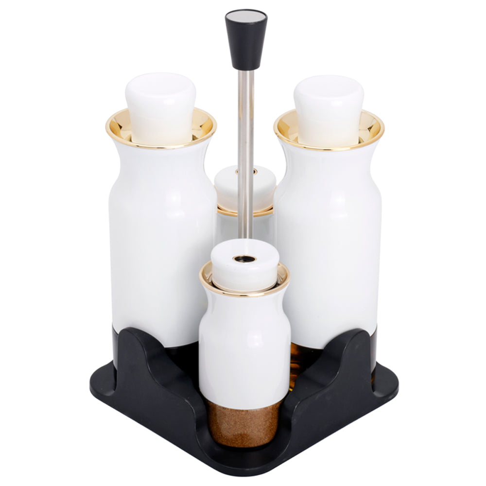 4-Pieces Stainless Steel Salt and Pepper Shakers+Oil and Vinegar Cruets