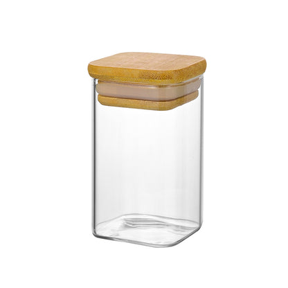 Clear Borosilicate Glass Storage Jar With Bamboo Lid 270-ml #XZ-F0002