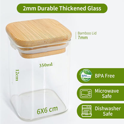 Clear Borosilicate Glass Storage Jar With Bamboo Lid 350-ml #XZ-F0003
