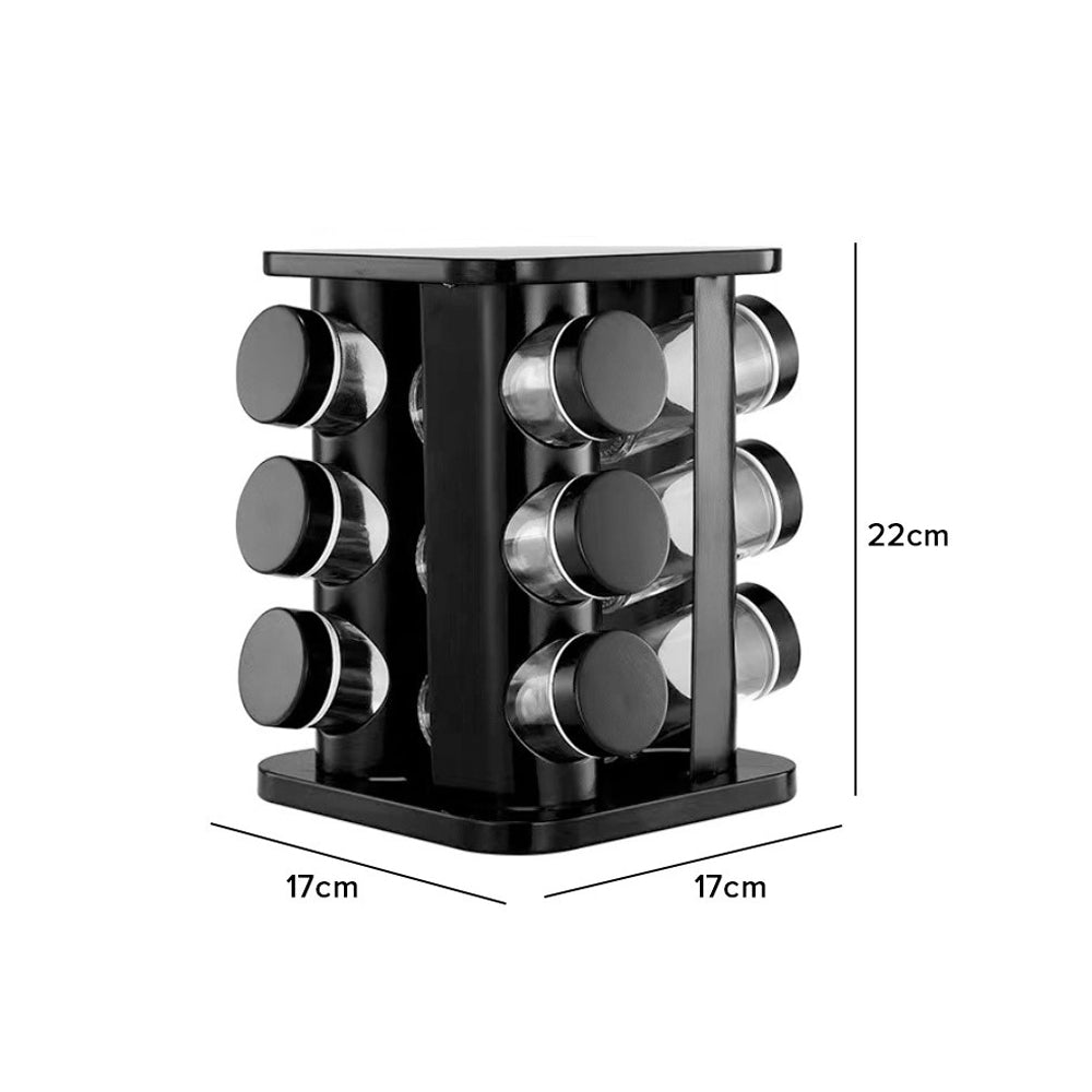 12-JARS 100ML Stainless Steel Rotating Seasoning Spice Jar Set Black