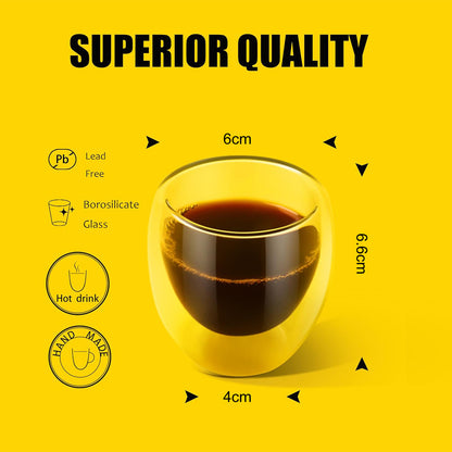2-Pieces Luxury Double Walled Espresso Coffee Cups – 80ml