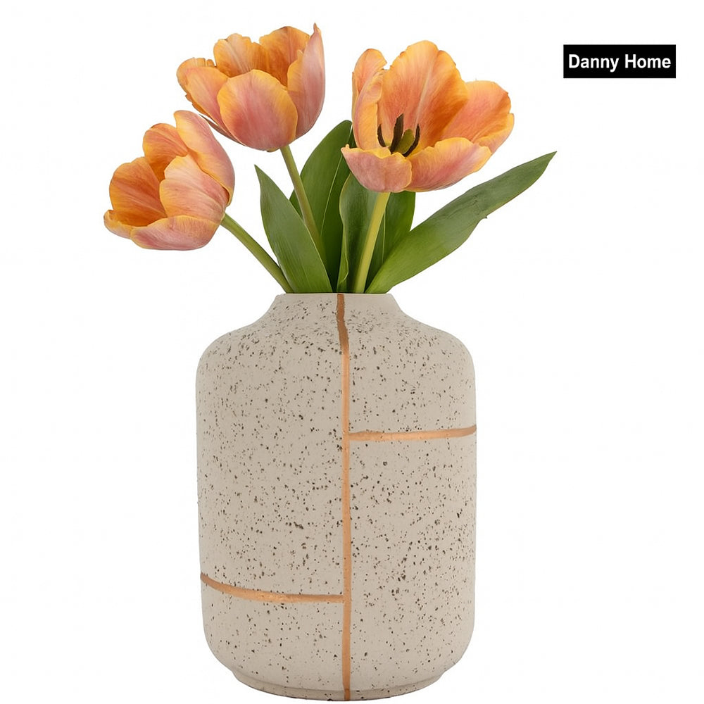 Danny Home Decorative ceramic vase 28cm – Beige and Gold