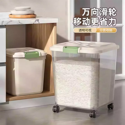 Leak-Proof Rice Storage Container – 30L Airtight PP Bin with Wheels