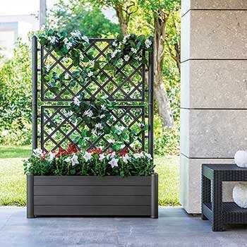 Stefanplast Natural Deluxe rectangular flower box with trellis 100*43*142cm Dark grey