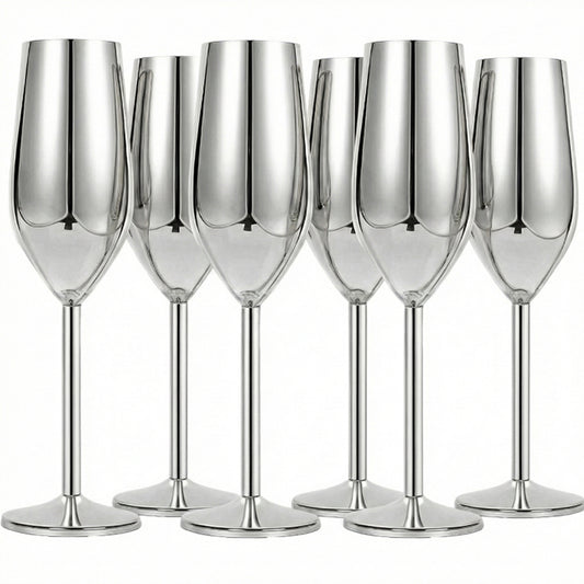 6-Pcs Elegant & Smooth Beverages Champagne Flute Glass – Silver 190ml #3769