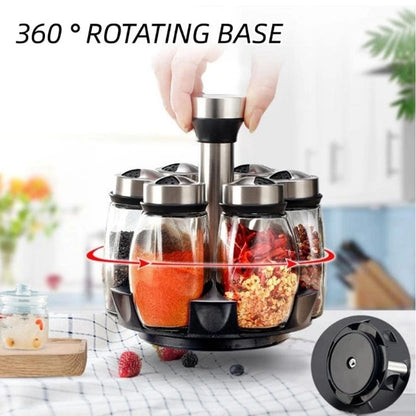 180ml 6Pcs Glass Spice Jar With Rotating Rack Stand