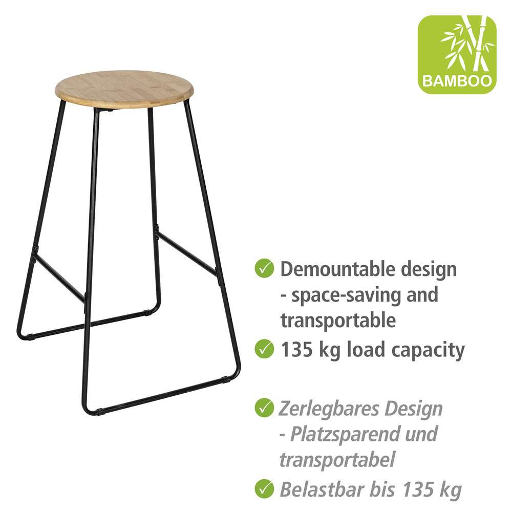 Loft steel bar stool with solid bamboo seat by Wenko
