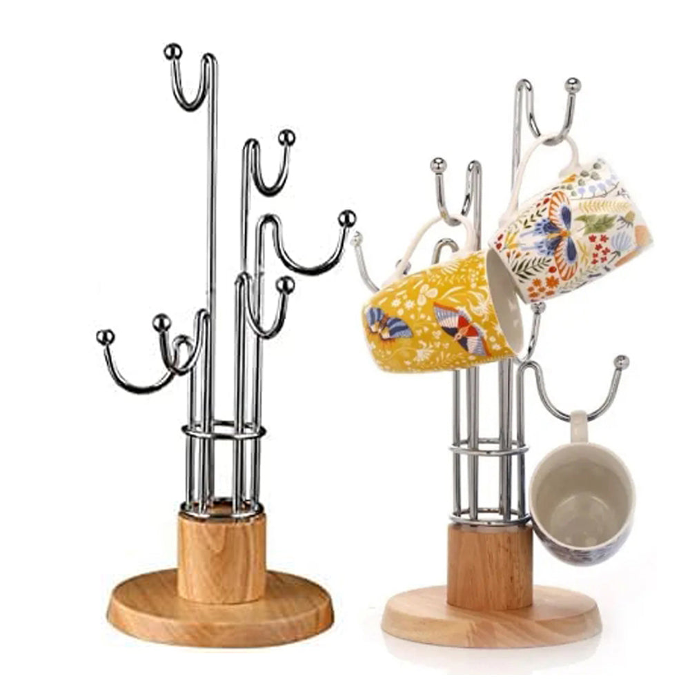 Coffee Mug Holder 6 Hook Cup Hook Bamboo Base