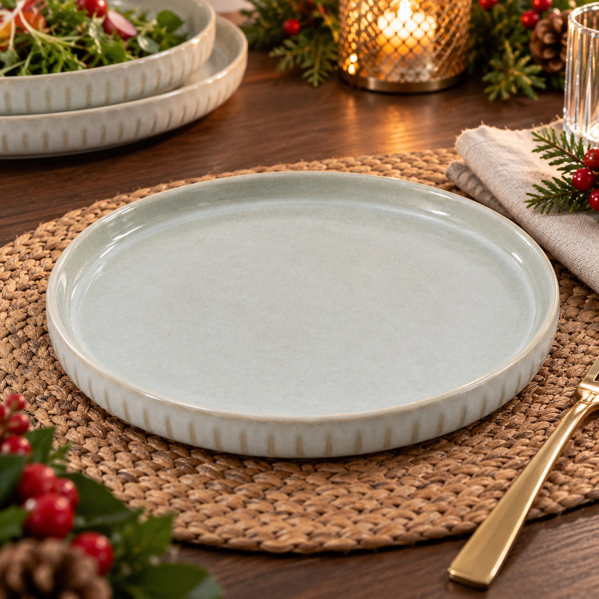 Alpine Lodge Ceramic Serving Plate - Sage Grey - 20 cm set of 2