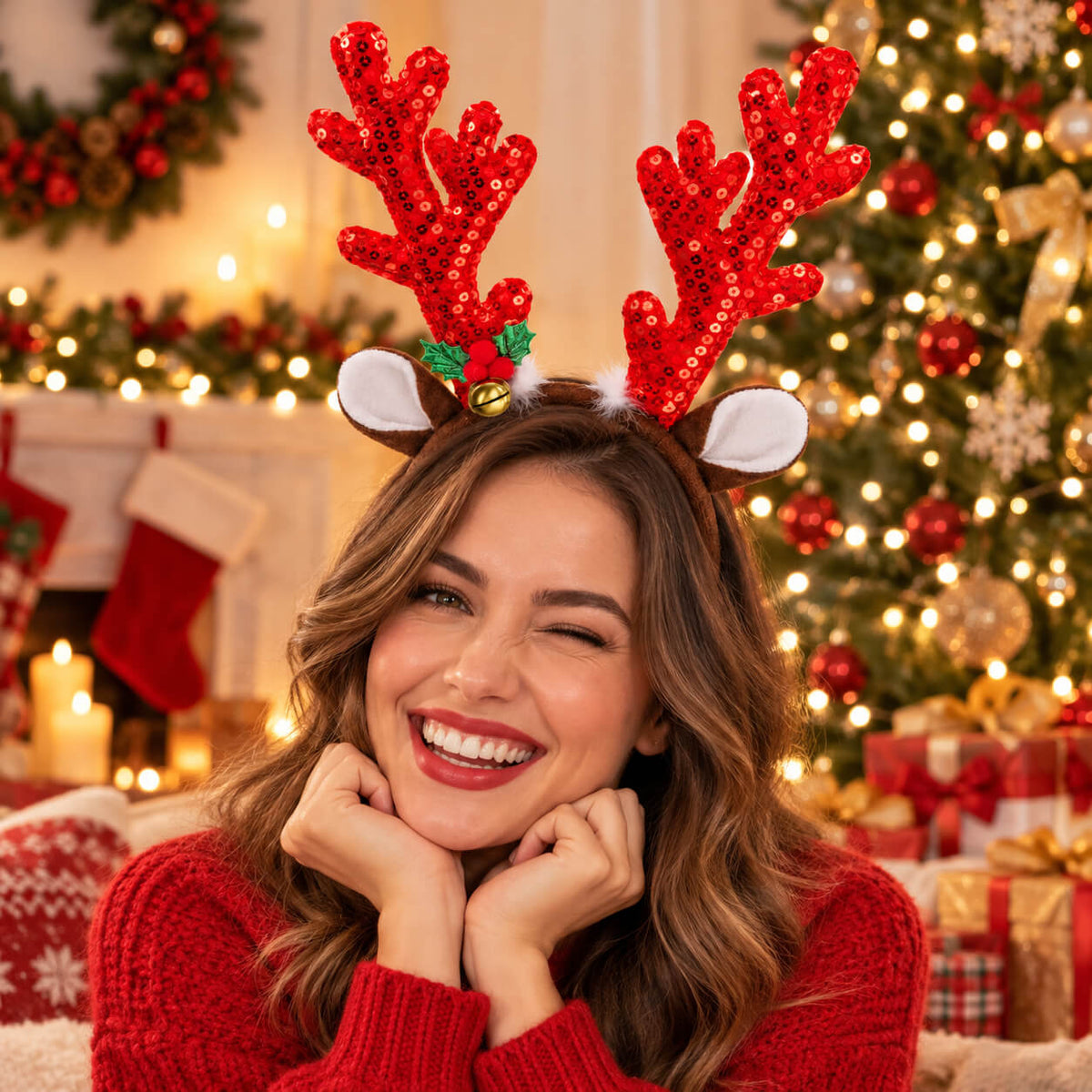 Noël Sequin Reindeer Antler Christmas Headband