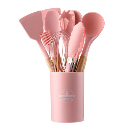 12-Pcs Silicone Cooking Utensils with Wooden Handle Set