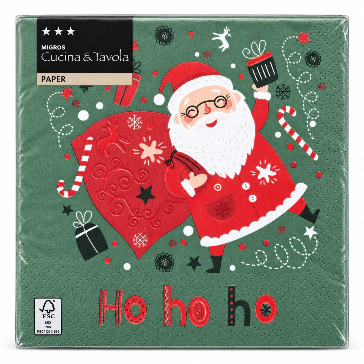 Cucina & Tavola Santa “Ho Ho Ho” Christmas Napkins – 20 Pack, 33 × 33 cm