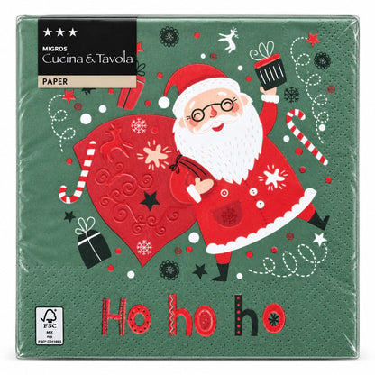 Cucina & Tavola Santa “Ho Ho Ho” Christmas Napkins – 20 Pack, 33 × 33 cm