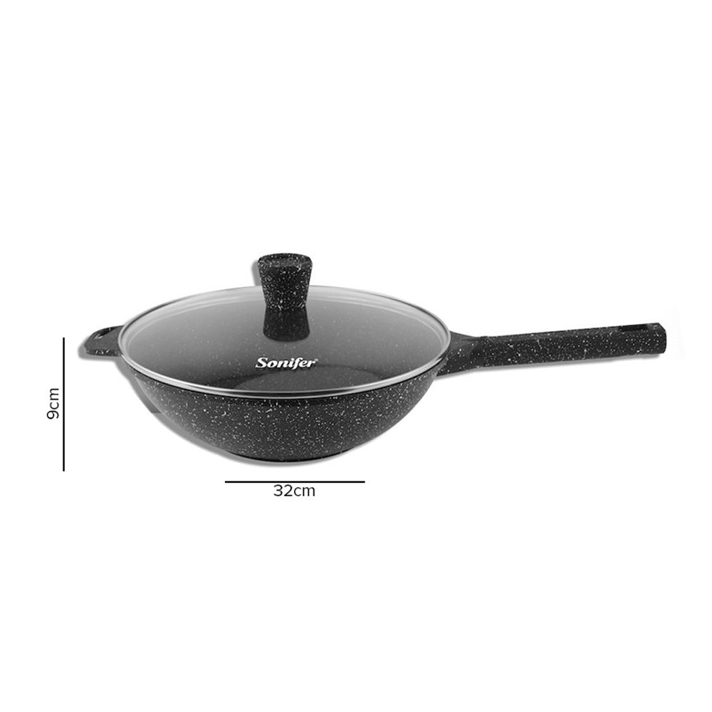 Sonifer, 32cm 5.3L Non-Stick Granite Deep Fry Pan With Glass Lid