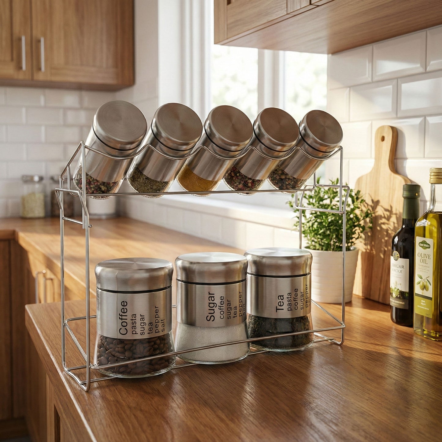 8-Pcs Stainless Steel Glass Spice Rack Set – 400/100ml #CB-TWJ06