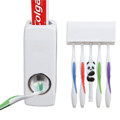 Toothpaste dispenser and toothbrush holder set