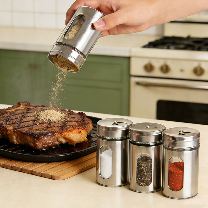 4-Pcs Stainless Steel Glass Spice Rack Set -100ml #CB-TWJ20